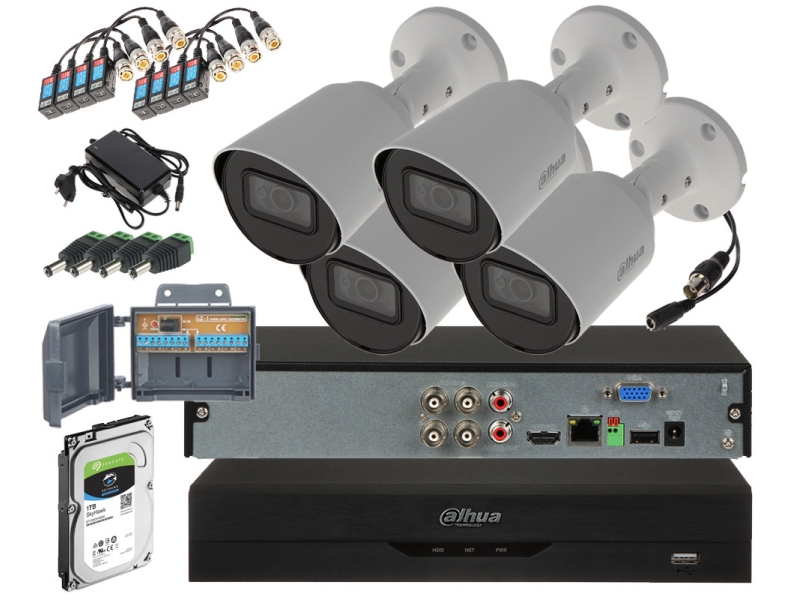 Zestaw monitoring Dahua 4 kamery HAC-HFW1200T-0280B-S5 Full HD 2Mpx 2.8 mm IR-30m